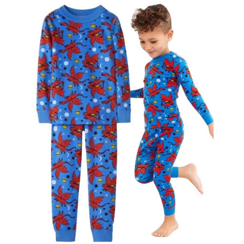 NEW Hanna Andersson 100% Organic Cotton Long John Pajama Set Space Dragons Sz 5